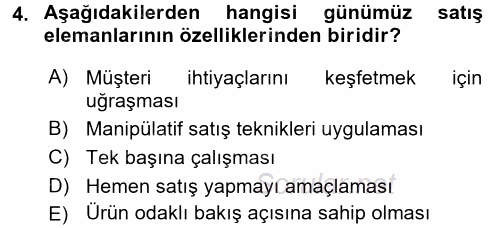 Satış Teknikleri 2017 - 2018 Ara Sınavı 4.Soru
