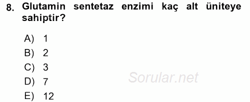 Temel Veteriner Biyokimya 2017 - 2018 Dönem Sonu Sınavı 8.Soru