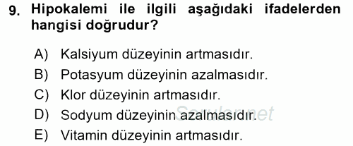 Temel Veteriner Biyokimya 2017 - 2018 Dönem Sonu Sınavı 9.Soru