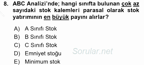 Üretim Yönetimi 2015 - 2016 Dönem Sonu Sınavı 8.Soru