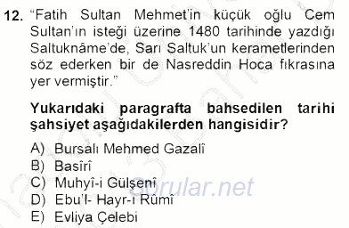 Halk Masalları 2012 - 2013 Dönem Sonu Sınavı 12.Soru