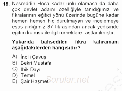 Halk Masalları 2012 - 2013 Dönem Sonu Sınavı 18.Soru