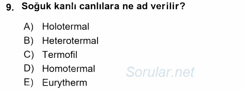 Entomoloji 2016 - 2017 3 Ders Sınavı 9.Soru