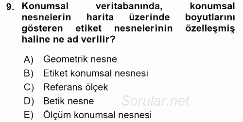 Konumsal Veritabanı 2 2016 - 2017 Ara Sınavı 9.Soru