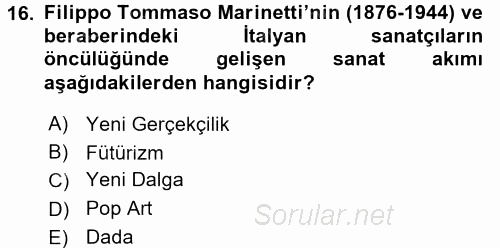 Hareketli Görüntünün Tarihi 2015 - 2016 Tek Ders Sınavı 16.Soru