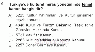 Kültürel Miras Yönetimi 2012 - 2013 Dönem Sonu Sınavı 9.Soru