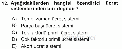 İşletme Fonksiyonları 2017 - 2018 3 Ders Sınavı 12.Soru