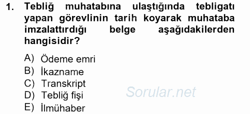 Vergi Uygulamaları 2014 - 2015 Tek Ders Sınavı 1.Soru
