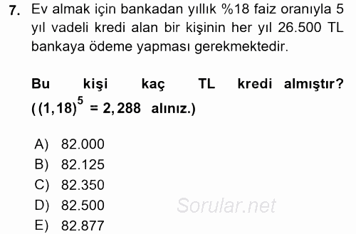 Finans Matematiği 2015 - 2016 Tek Ders Sınavı 7.Soru