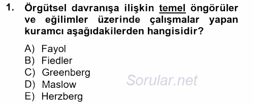 Örgütsel Davranış 2012 - 2013 Dönem Sonu Sınavı 1.Soru