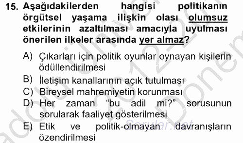 Örgütsel Davranış 2012 - 2013 Dönem Sonu Sınavı 15.Soru