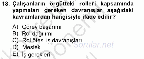 Örgütsel Davranış 2012 - 2013 Dönem Sonu Sınavı 18.Soru