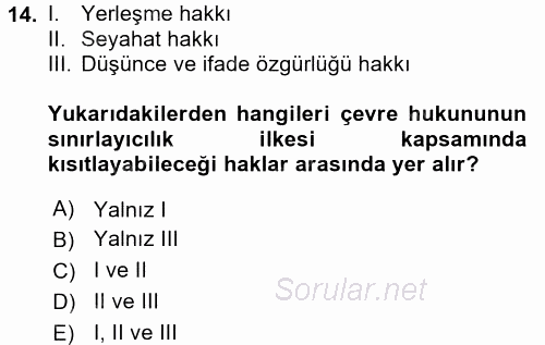 Çevre Sorunları ve Politikaları 2016 - 2017 Dönem Sonu Sınavı 14.Soru