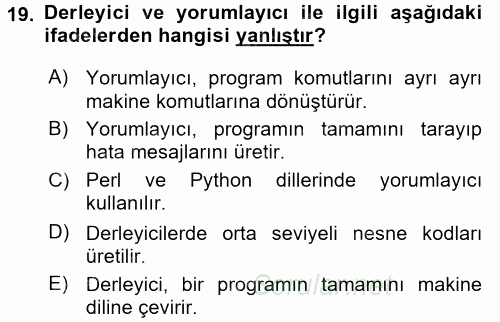 Bilgisayar Ve Programlamaya Giriş 2016 - 2017 Ara Sınavı 19.Soru