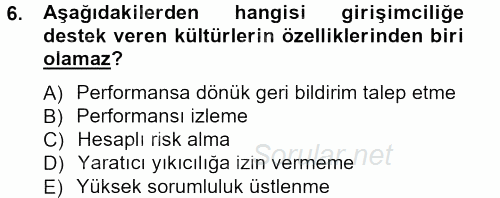 Girişimcilik ve İş Kurma 2012 - 2013 Dönem Sonu Sınavı 6.Soru