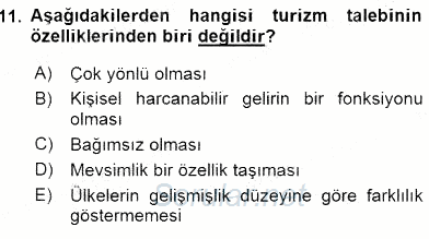 Turizm Ekonomisi 2015 - 2016 Dönem Sonu Sınavı 11.Soru