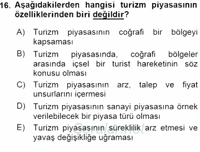 Turizm Ekonomisi 2015 - 2016 Dönem Sonu Sınavı 16.Soru