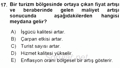 Turizm Ekonomisi 2015 - 2016 Dönem Sonu Sınavı 17.Soru