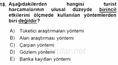 Turizm Ekonomisi 2015 - 2016 Dönem Sonu Sınavı 18.Soru