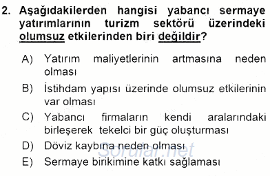Turizm Ekonomisi 2015 - 2016 Dönem Sonu Sınavı 2.Soru