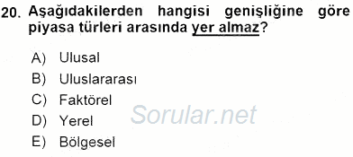 Turizm Ekonomisi 2015 - 2016 Dönem Sonu Sınavı 20.Soru