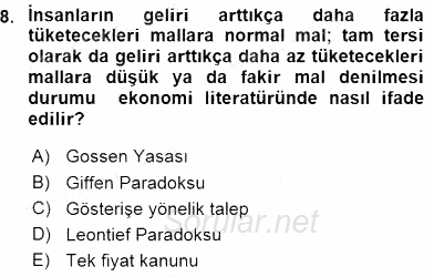 Turizm Ekonomisi 2015 - 2016 Dönem Sonu Sınavı 8.Soru