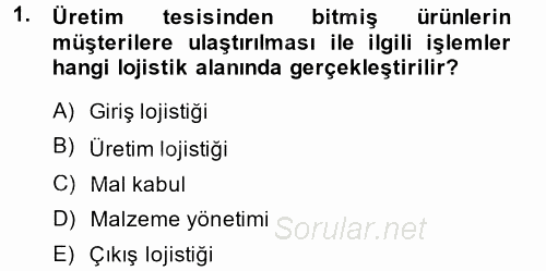 Lojistik İlkeleri 2014 - 2015 Ara Sınavı 1.Soru