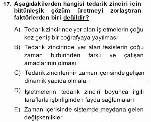 Lojistik İlkeleri 2014 - 2015 Ara Sınavı 17.Soru