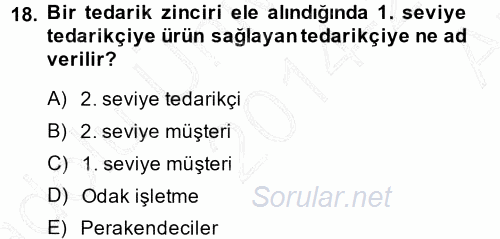 Lojistik İlkeleri 2014 - 2015 Ara Sınavı 18.Soru