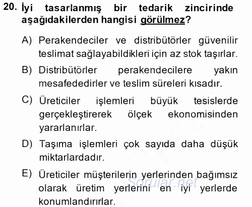 Lojistik İlkeleri 2014 - 2015 Ara Sınavı 20.Soru