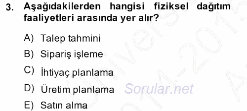 Lojistik İlkeleri 2014 - 2015 Ara Sınavı 3.Soru