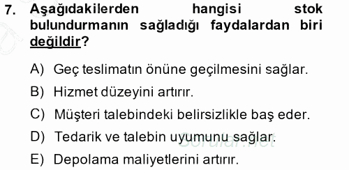Lojistik İlkeleri 2014 - 2015 Ara Sınavı 7.Soru