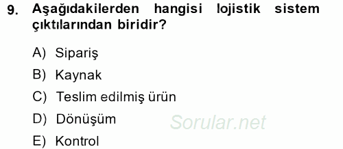 Lojistik İlkeleri 2014 - 2015 Ara Sınavı 9.Soru