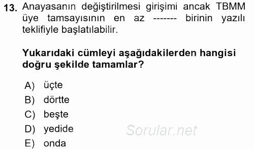 Türkiye´nin Toplumsal Yapısı 2017 - 2018 Dönem Sonu Sınavı 13.Soru