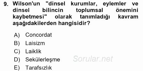 Türkiye´nin Toplumsal Yapısı 2017 - 2018 Dönem Sonu Sınavı 9.Soru