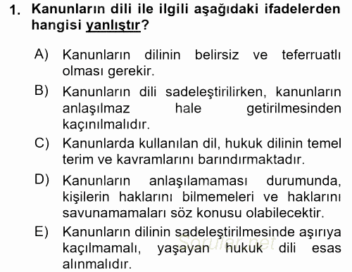 Hukuk Dili Ve Adli Yazışmalar 2016 - 2017 3 Ders Sınavı 1.Soru