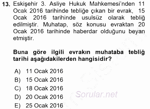 Hukuk Dili Ve Adli Yazışmalar 2016 - 2017 3 Ders Sınavı 13.Soru