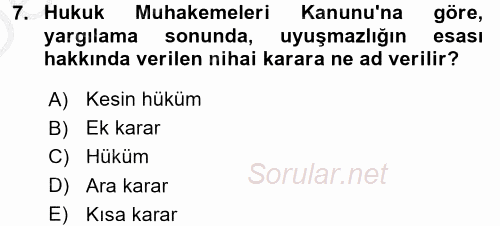 Hukuk Dili Ve Adli Yazışmalar 2016 - 2017 3 Ders Sınavı 7.Soru