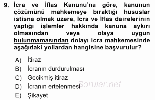 Hukuk Dili Ve Adli Yazışmalar 2016 - 2017 3 Ders Sınavı 9.Soru