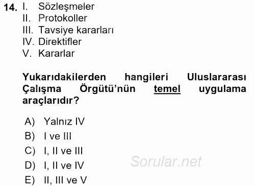 İş Sağlığı ve Güvenliği 2017 - 2018 3 Ders Sınavı 14.Soru