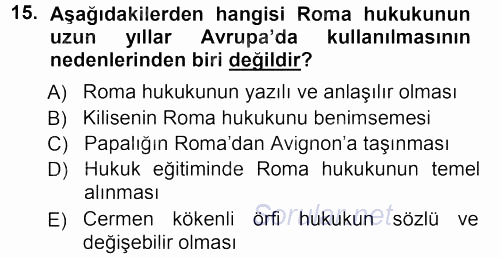 Orta Çağ-Yeni Çağ Avrupa Tarihi 2012 - 2013 Ara Sınavı 15.Soru