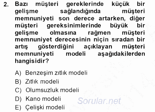 Sağlık Kurumlarında Kalite Yönetimi 2013 - 2014 Dönem Sonu Sınavı 2.Soru