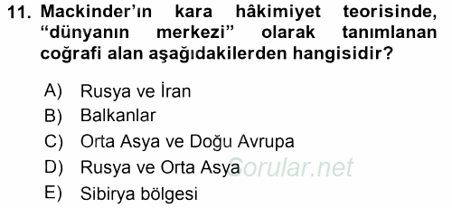 Orta Asya ve Kafkaslarda Siyaset 2016 - 2017 Dönem Sonu Sınavı 11.Soru