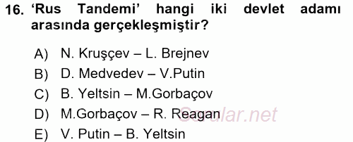 Orta Asya ve Kafkaslarda Siyaset 2016 - 2017 Dönem Sonu Sınavı 16.Soru