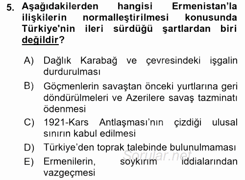 Orta Asya ve Kafkaslarda Siyaset 2016 - 2017 Dönem Sonu Sınavı 5.Soru