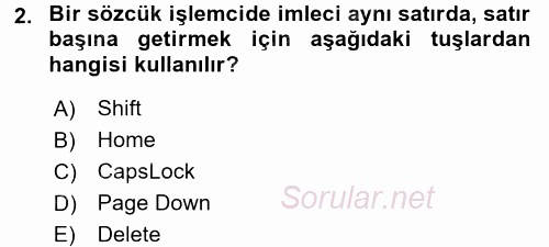 Temel Bilgi Teknolojileri 1 2016 - 2017 3 Ders Sınavı 2.Soru