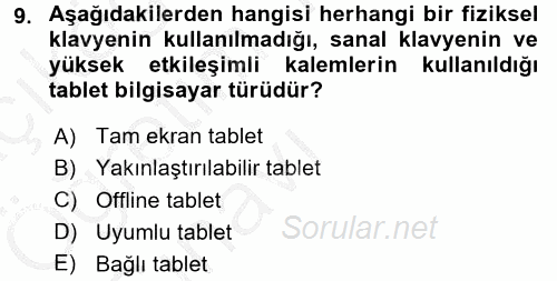 Temel Bilgi Teknolojileri 1 2016 - 2017 3 Ders Sınavı 9.Soru