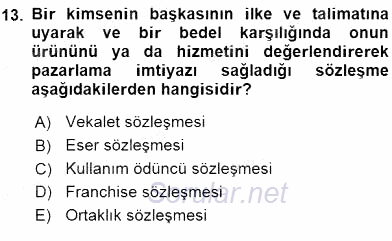 İşletme Hukuku 2015 - 2016 Ara Sınavı 13.Soru