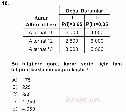 İstatistik 2 2017 - 2018 3 Ders Sınavı 18.Soru