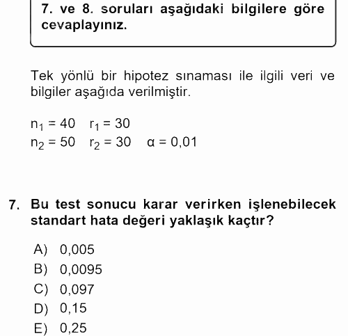 İstatistik 2 2017 - 2018 3 Ders Sınavı 7.Soru